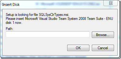 Setup is looking for file SQLSysClrTypes.msi.